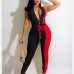 1Casual Contrast Color Tight Sleeveless Jumpsuit
