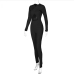 7Casual  Pure Color Long Sleeve Cut Out Jumpsuit