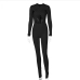 10Casual  Pure Color Long Sleeve Cut Out Jumpsuit