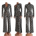 4Fashion Houndstooth Long Sleeve Wide Leg Jumpsuit