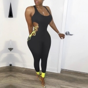 Hollow Out Bandage U Neck Sleeveless Jumpsuit