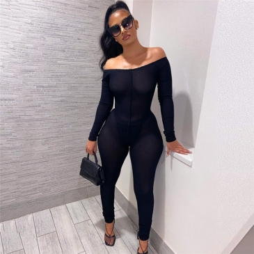 New Sexy Black Off The Shoulder Bodycon Jumpsuits