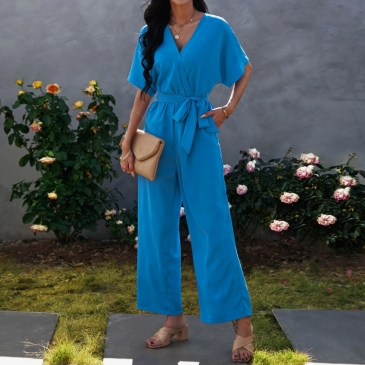 OL Style Short Sleeve Tie Up Jumpsuits
