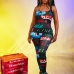 1Sexy Letter Printed Camisole Jumpsuits For Women