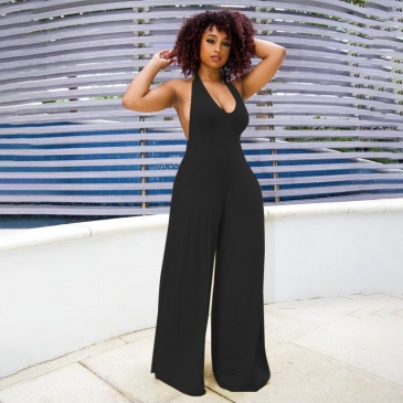 Sexy Pure Color Sleeveless Wide Leg Jumpsuit