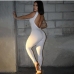 1Sports Solid Backless White Sleeveless Tight Jumpsuits