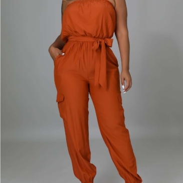 Street Solid Strapless Jumpsuits For Women