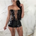 1Alluring PU Lace Up Hollowed Strapless Romper