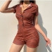3Casual Striped Button Up Short Sleeve Rompers
