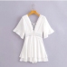 4Fashion White Lace Patched Deep V Neck Rompers