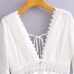 6Fashion White Lace Patched Deep V Neck Rompers
