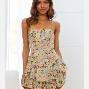 Floral Printed Bowknot Backless Romper