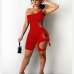4Inclined Shoulder Cutout Solid Summer Rompers For Women
