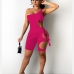 5Inclined Shoulder Cutout Solid Summer Rompers For Women