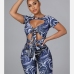 3Sexy Printed Hollow Out Short Sleeve Rompers