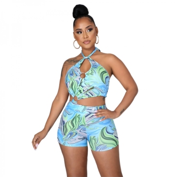 Sexy Printed Sleeveless Halter Backless Rompers For Women