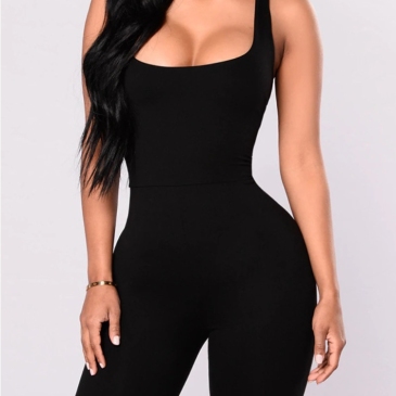 U Neck Solid Sleeveless Sexy Rompers For Women