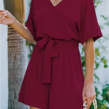 Urban Casual Solid Short Sleeve Rompers