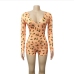 14V Neck Printed Long Sleeve Tight Rompers