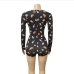 19V Neck Printed Long Sleeve Tight Rompers