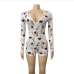 20V Neck Printed Long Sleeve Tight Rompers