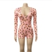 23V Neck Printed Long Sleeve Tight Rompers
