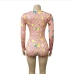 28V Neck Printed Long Sleeve Tight Rompers