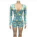 29V Neck Printed Long Sleeve Tight Rompers