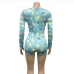31V Neck Printed Long Sleeve Tight Rompers