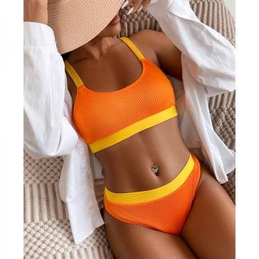  Contrast Color Two Piece Bikini Swimwear