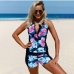 1  Fashion Flower Printed  Sleeveless Two-piece Swimsuit