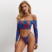 3 Printing Off Shoulder Long Sleeve Swimsuit Set