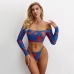 1 Printing Off Shoulder Long Sleeve Swimsuit Set