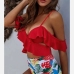 1 Sexy Cross Belt Ruffled Bikini Swimsuit Set