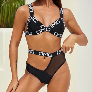  Sexy Letter Hollow Out Bikini Swimsuit Set