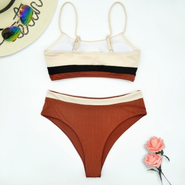  Sexy Stripe Backless High Waist Swimsuit Set