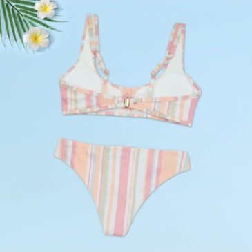  Sexy Stripe Sleeveless Bikini Swimsuit Set