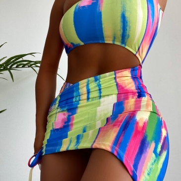 Beach Printed One Shoulder Two Piece Swimsuit Sets