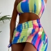 1Beach Printed One Shoulder Two Piece Swimsuit Sets