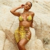 4Beach Snake Printed Hollow Out Gauze Bikini Sets