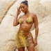 1Beach Snake Printed Hollow Out Gauze Bikini Sets