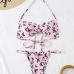 6Butterflies Printed Halter Three Piece Bikini Swimwear