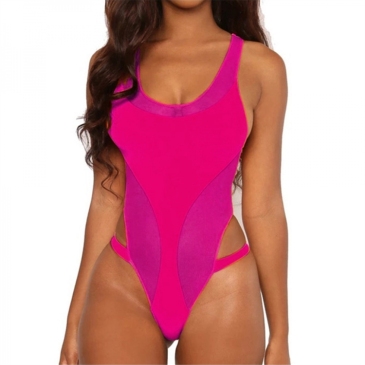 Color Block Mesh One-piece Bikini