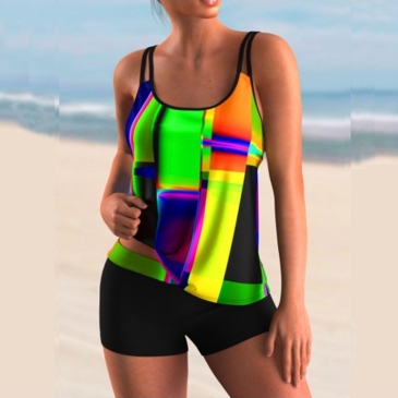 Color Blocking 2 Piece Tankini Swimsuits For Women
