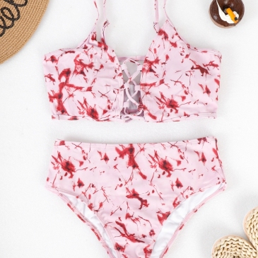 Color Blocking Printed Two Piece Swimsuit