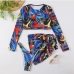 12Colourful Printed Long Sleeve 3 Piece Swimsuit