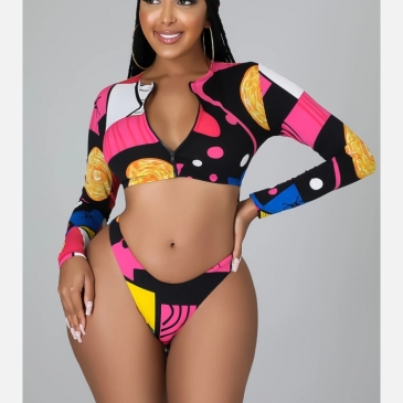 Colourful Printed Long Sleeve 3 Piece Swimsuit