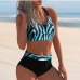 3Contrast Color Printed High Waist Swimsuit Women