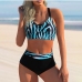 1Contrast Color Printed High Waist Swimsuit Women