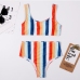 3Contrast Color Striped Two Piece Swimsuit